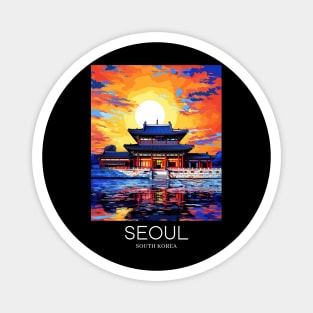 A Pop Art Travel Print of the Gyeongbokgung Palace in Seoul - South Korea Magnet